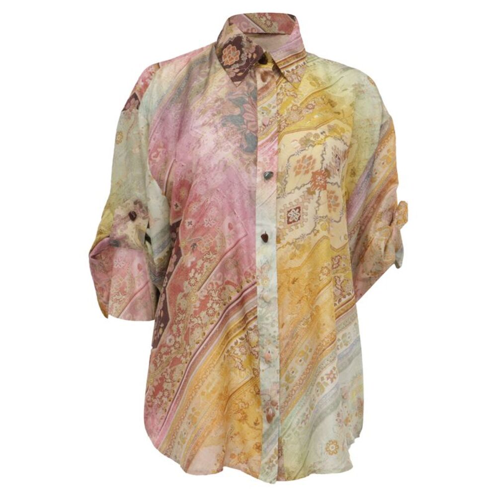 Zimmermann Tallow Relaxed Button-Up Shirt in Multicolor Silk